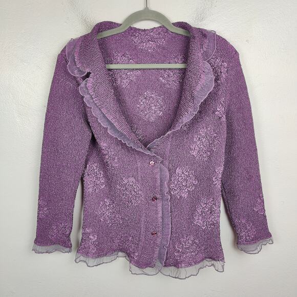 Ichioku Crinkle Cardigan Womens Medium 2 Purple Floral Japanese Designer Y2K - Picture 2 of 9